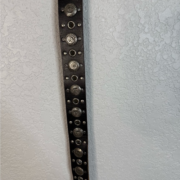 Black Leather Belt with Silver Stud Accents Adjustable Goth Punk Streetwear Y2K - Picture 4 of 9